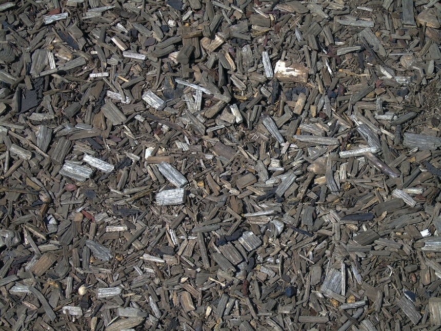 Paillage en copeaux de bois couvrant le sol